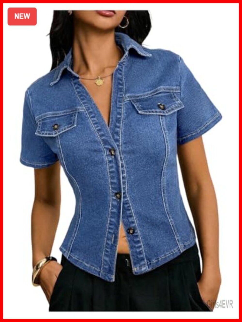 Short Sleeve Button Down Denim Jacket Slim Fit Y2K Casual Top
